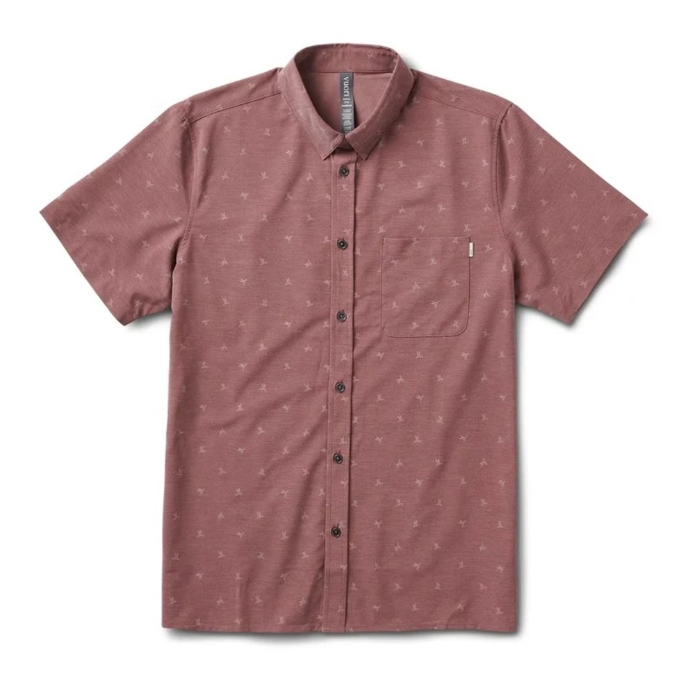 Vuori Mens Medium Short Sleeve Bridge Button Down Shirt Maroon Brick Red